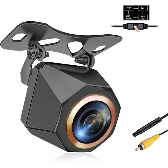 1080P Backup Camera for Car, 3MP 170 AHD Rear View Camera with Night Vision & 4 Modes,12-24V, IP68K, Guide Line, Mirror/Normal Switch,Rear/Front/Side cam for car,SUV,truck, large truck VT4
