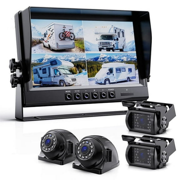 1080P Backup Camera System Kit, 9Inch HD DVR Monitor with Reverse/Side View Camera for RV Truck/Semi Box Truck/Trailer