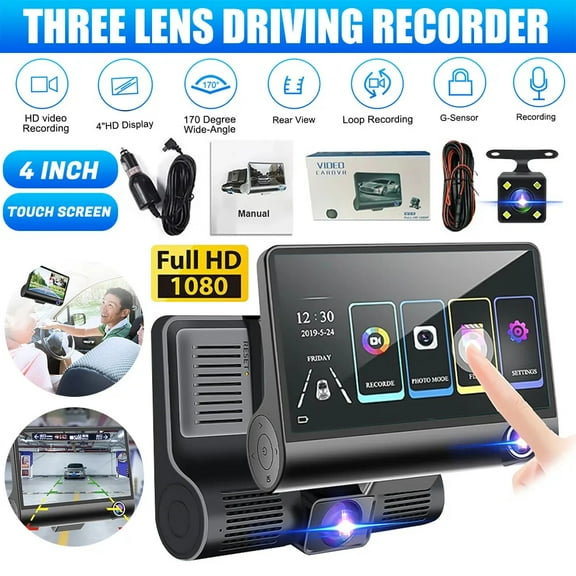 1080P Car DVR 3 Lens Dash Cam Front/Rear/Inside Video Recorder Camera G-sensor