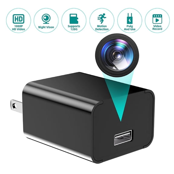 1080P Charger Camera Power Plug with Night Vision/Loop Recording/Motion Detection for Home Office Indoor