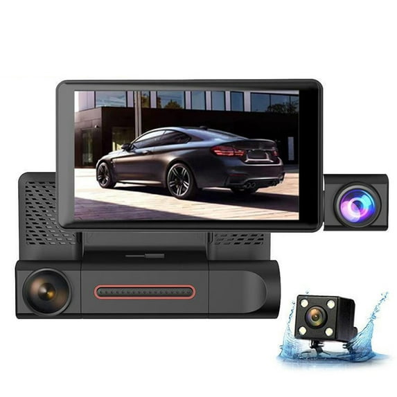 1080P DVR Dash Camera, 3-Lens Front & Inside & Rear Camera Driving Recorder with 4 Inch Screen, Dashcam Support Night-Vision/Motion Detection/LoopRecording/Multi-Language, for Car, SUV, Black