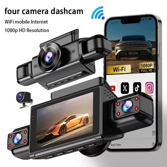 1080P Dash Cam Front and Rear Inside,4 Channel Camera HD 1080P Recorder G-Sensor