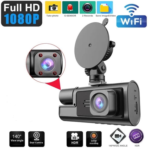 1080P Dash Cam, WiFi Car Dash Cam Front and Back,140°Wide Angle Vehicle Cam, G-Sensor, Loop Recording, 24H Parking Mode, Max Support 128GB Card(1.7x4.1inch Black)