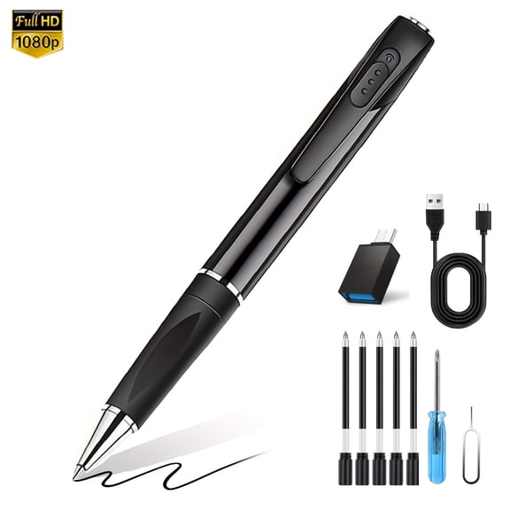1080P Digital Recording Pen with Video, 32GB MP3 Player, Touch Screen, Rechargeable, 64GB Card Included, Portable for Indoor/Outdoor Use