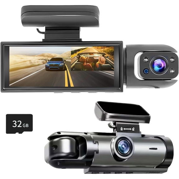 1080P Dual Camera Dash Cam for , Driving Recorder with IR Night Vision, Loop Recording, Wide Angle Lens - 3.16 Inch IPS Screen,Parking Mode, Camera with 32GB TF Card