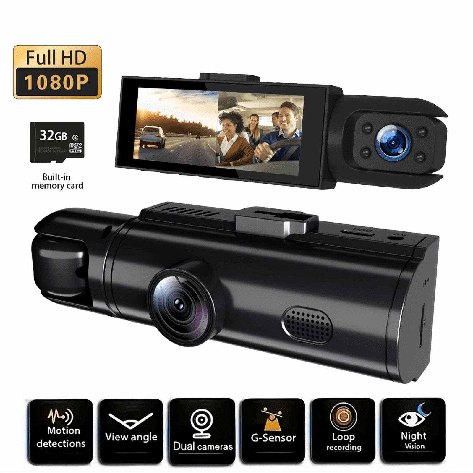 1080P Dual Dash Cam, Front and Inside Recording, 3.16