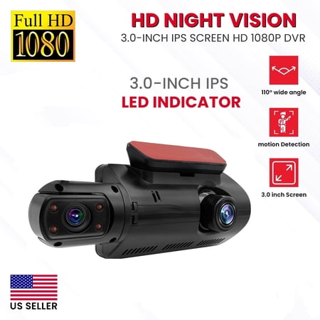1080P Dual Lens Car DVR Dash Cam, Video Recorder Front and Inside Car Dashboard Camera Recorder, 3" IPS Screen with Super Night Vision, Loop Recording, Motion Detection