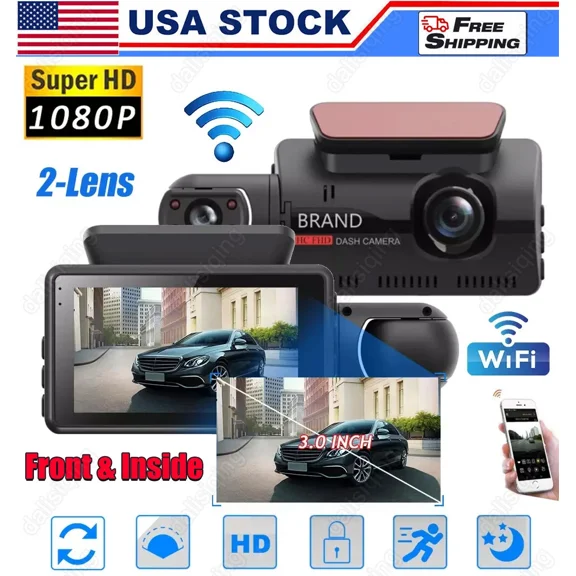 1080P Dual Lens Car DVR Dash Cam Video Recorder G-Sensor Front And Inside Camera