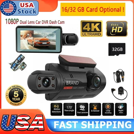1080P Dual Lens Car DVR Dash Cam Video Recorder G-Sensor Front and Inside Camera IPS Screen With 32GB TF Card