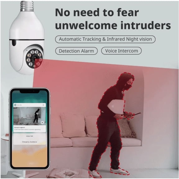 1080P E27 Light Bulb Security Camera Wireless WiFi, 360 Panoramic Home Camera with Night Vision & Motion Detection