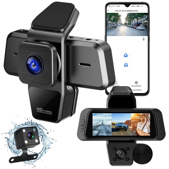 1080P FUD 3 Channel WiFi Dash Cam 170 Wide Angle Triple Car Camera With IR Night G-Sensor Motion Detection Loop Recording App Control Support 128G Max