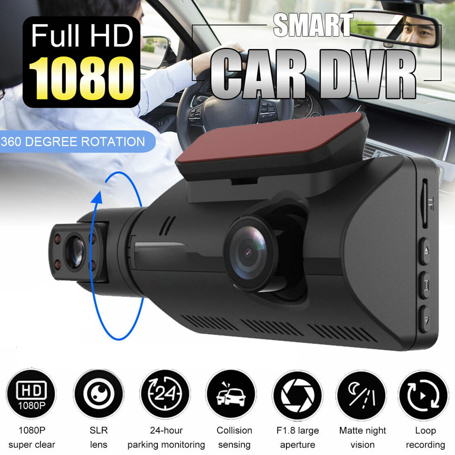 1080P Full HD Car Dash Cam Front And Inside Camera Car DVR Camera Wide  Angle with Night Vision, G-Sensor, Crash Detection, Parking Monitor, Loop