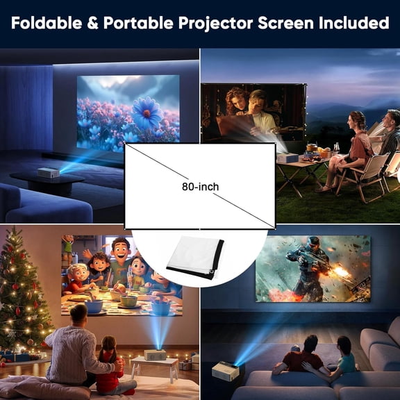 1080P Full HD Portable  Projector with  & Screen for Home Cinema