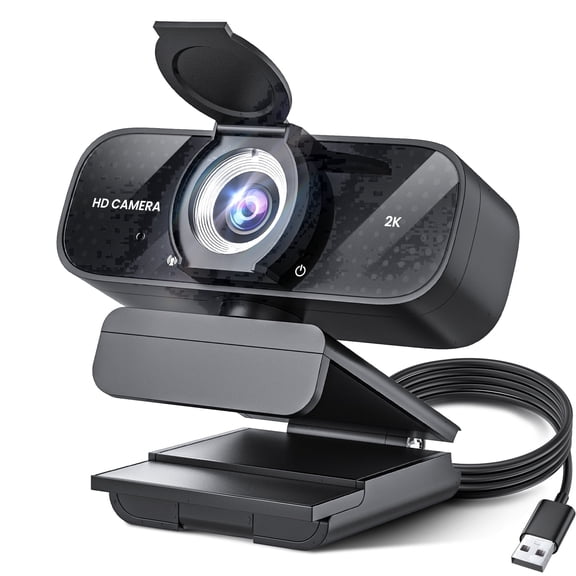 2K Full HD Webcam with Auto Light Correction, Noise-Canceling Mic, Privacy Cover, Wide Angle Lens, USB Plug and Play for Desktop/Laptop/Mac/PC, Compatible with Teams/Zoom/Skype/Streaming