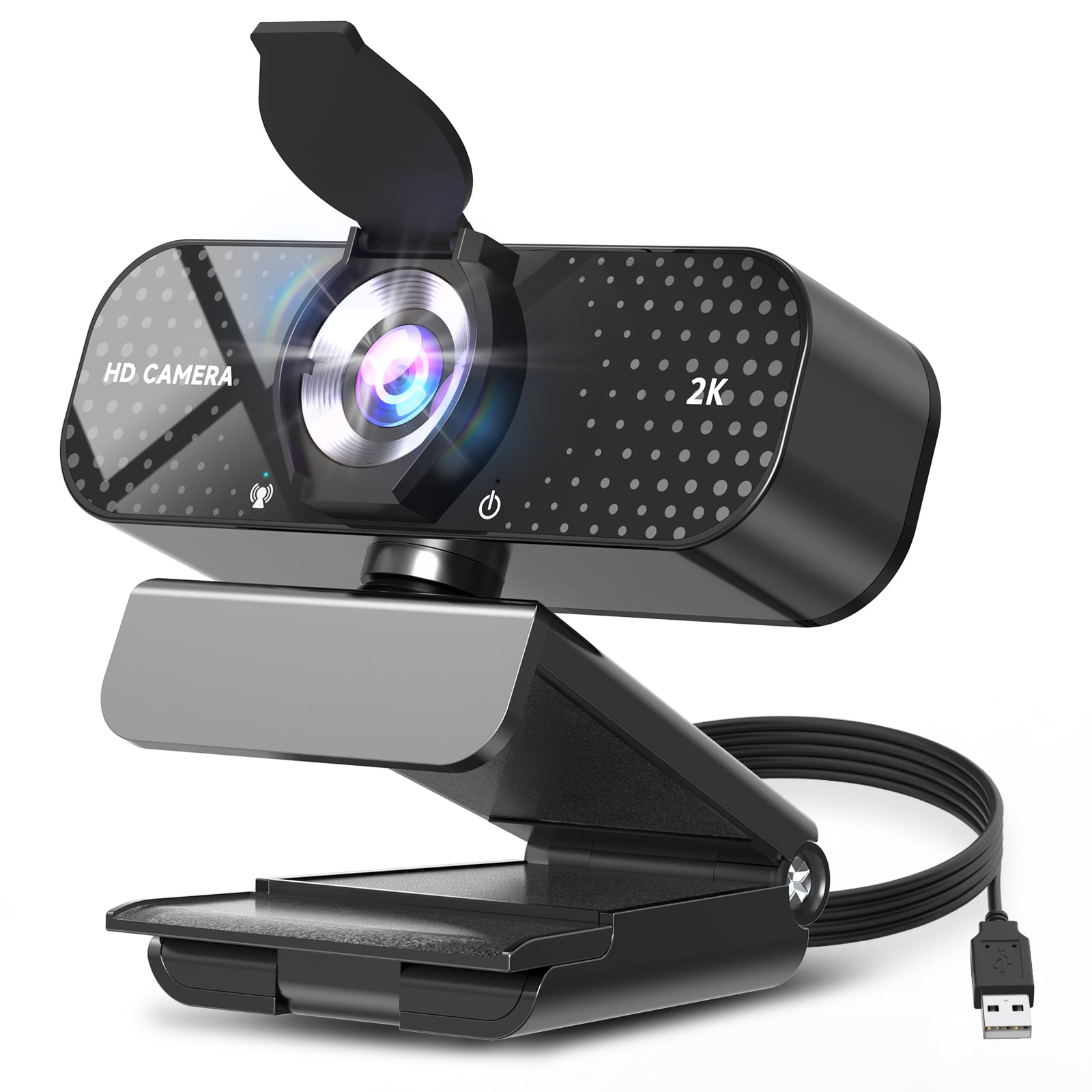 2K Webcam for PC/Laptop with Noise-Canceling Mic, Privacy Cover, Wide Angle Lens, USB Plug and Play,Auto Light Correction for Streaming Meeting