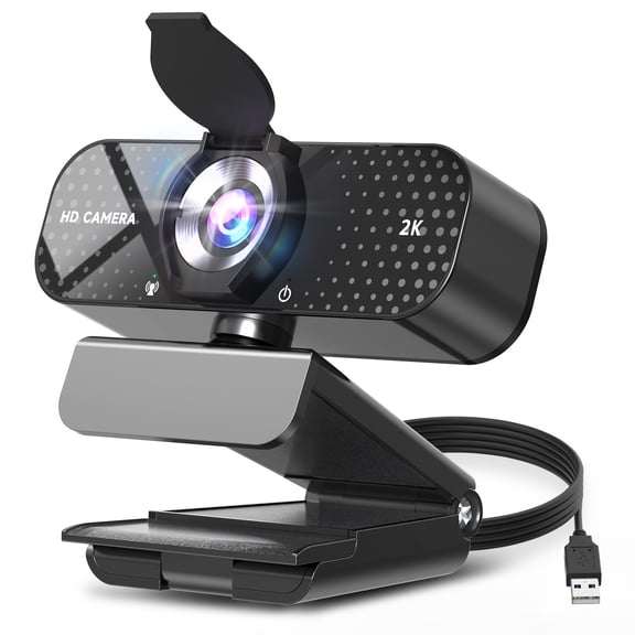 2K Webcam for PC/Laptop with Noise-Canceling Mic, Privacy Cover, Wide Angle Lens, USB Plug and Play,Auto Light Correction for Streaming Meeting