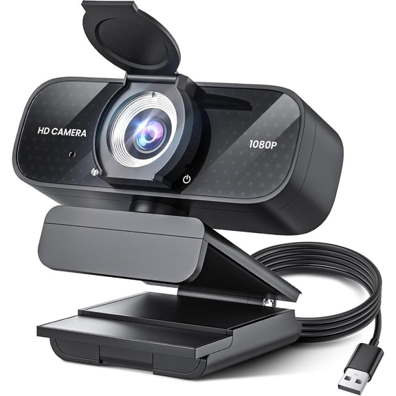 1080P Full HD Webcam with Noise-Canceling Mic, Auto Light Correction, Privacy Cover and Wide Angle Lens, Plug & Play USB Camera for Laptop/Desktop/PC/Mac, Compatible with Zoom/Skype/Teams/Streaming
