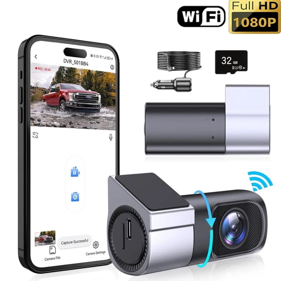 1080P HD 2.4G+5G Dual-Band WiFi Compact Car Dash Cam - 360 Rotatable, Night Vision, Loop Recording, 24H Parking Monitor, Free 32GB TF Card, Car Driving Record, Shop Surveillance, Auto Locks Urgent