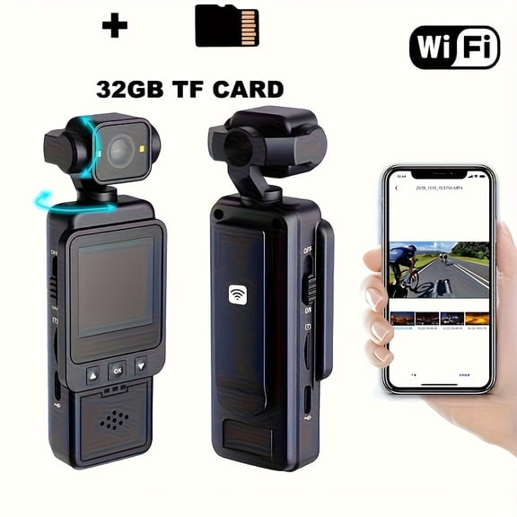 1080P HD Action Camera with 360 Rotation, Night Vision & 1.54" Screen, Rear Clip for Secure Body Mounting