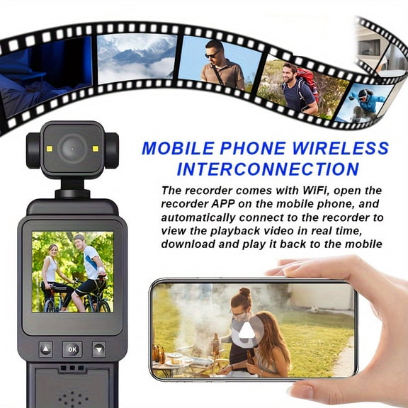 1080P HD Action Camera with Night Vision, 360 Rotation & Rear Clip, 1.54" Screen