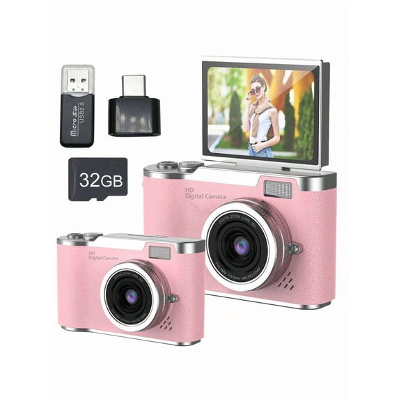 1080P HD Camera, 2.8'' Large LCD Rechargeable Camera With 32G Card, Taking Photos, Recording Videos And Funny Headshot, Birthday  And New Year Christma
