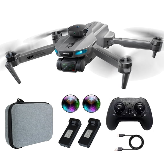 1080P HD Camera Drone for Adults and Kids, EIS Stabilisation Gimbal, Foldable RC Quadcopter with LED Lights, Optical Flow Hovering, Headless Mode, Waypoint Flight, 2 Rechargeable Batteries