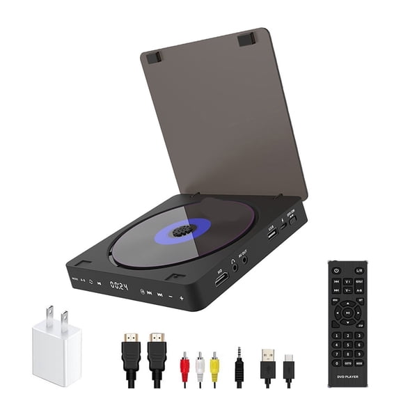 1080P HD DVD Player - HDMI AV Connection with USB Input Touch LED Screen Type-C 5V/2A Power - Silent & Shockproof Tech