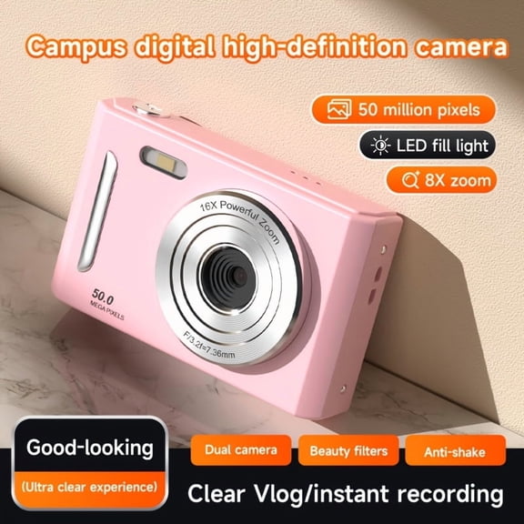 1080P HD Digital Camera with 16MP CMOS, 2.4" IPS Screen, 8x Zoom, Portable CCD