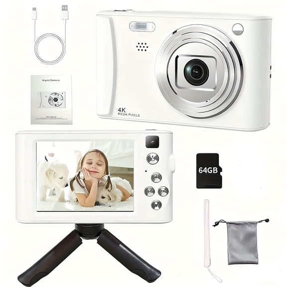 1080P HD Digital Camera with 8x Digital Zoom, 2.4" LCD Screen, 44MP Resolution, 32GB TF Card Support, USB Rechargeable, for Vlogging, Photo, Video