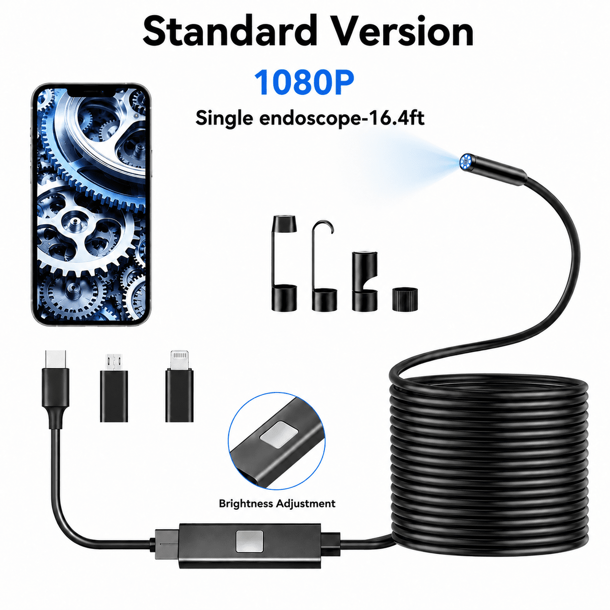 Somi Rigid 1080P HD Endoscope Borescope Camera for Smartphone, 5M Semi-Rigid Cable ...