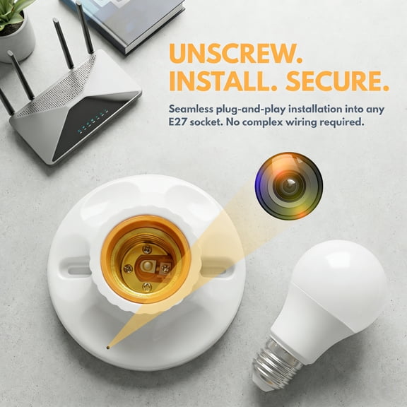1080P HD Light Socket Security Camera E27 WiFi Indoor Camera with Night Vision Motion Detection Easy Installation Cloud Storage & TF Card Support for Home Apartment Security