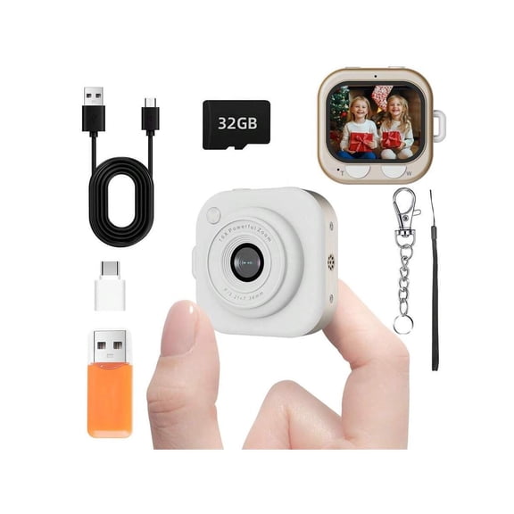1080P HD Mini Digital Camera with 32GB SD Card, 16X Zoom, 750mAh Battery, Auto Flash & 4 Filters, Includes Carabiner & Lanyard for Travel