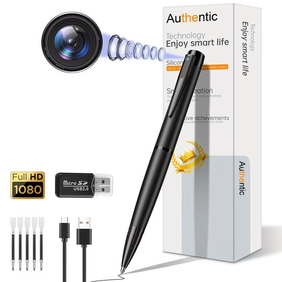 1080P HD Smart Pen Recorder with 64GB SD Card, Audio Recording, Motion Detection, Long-lasting Battery & Portable Design
