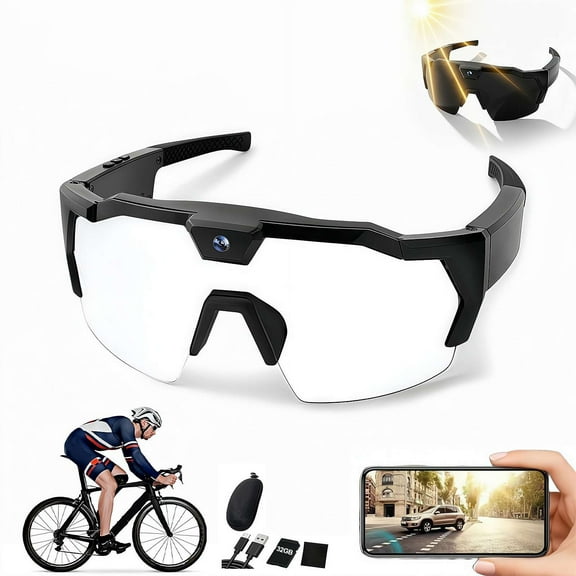1080P HD Video Camera Glasses Outdoor Sports Action Portable Wearable Glasses Suitable for Driving, Cycling, , Outdoor Activity Recording Glasses, Action Sports for Cycling Hiking(with 32GB TF card)