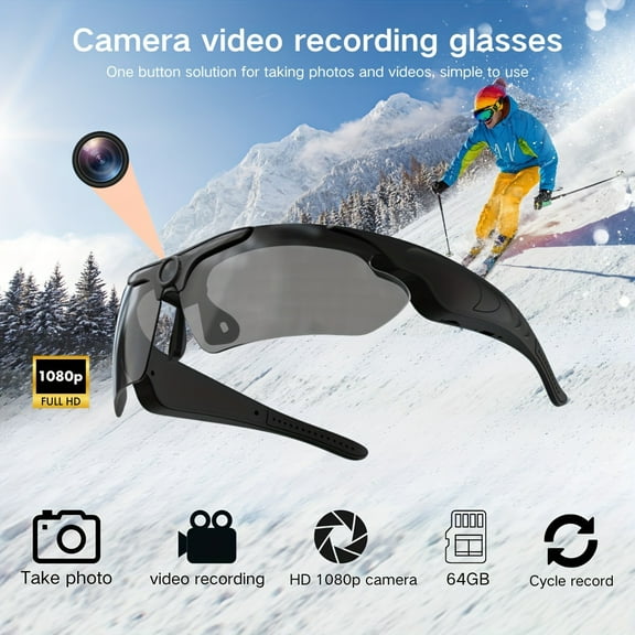 1080P HD Video Camera Glasses, Outdoor Sports DV Camera, Smart Glasses, Wide-Angle 120  Glasses Camera, Body Camera, Cycling, Motorcycle, Bicycle, with 64GB Storage Card