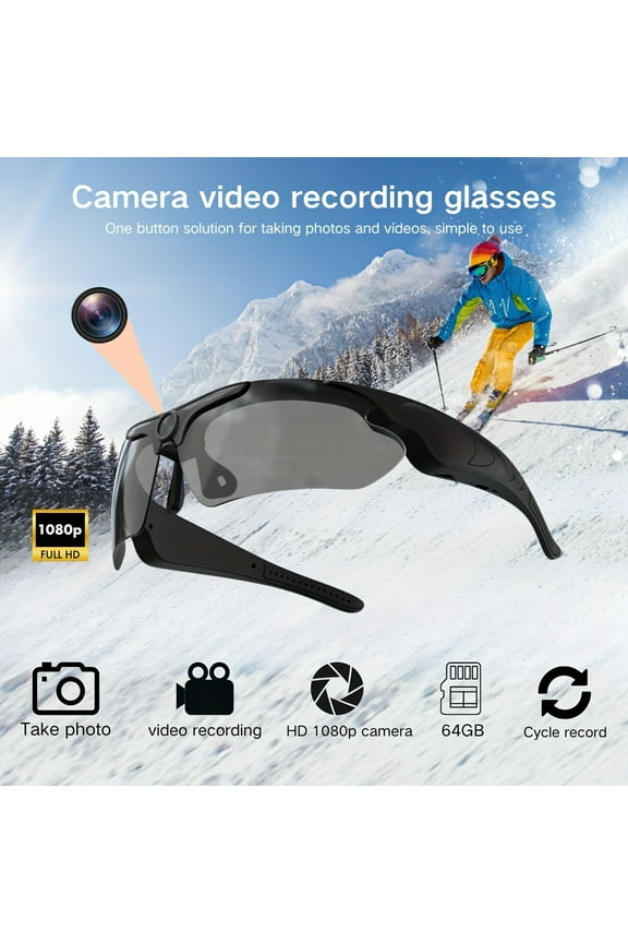 1080P HD Video Camera Glasses, Outdoor Sports DV Camera, Smart Glasses, Wide-Angle 120  Glasses Camera, Body Camera, Cycling, Motorcycle, Bicycle, with 64GB Storage Card