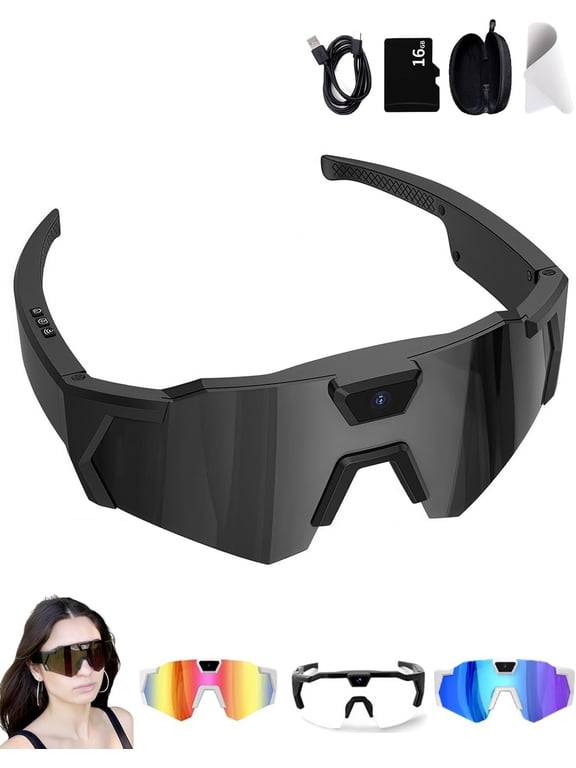 1080P HD Video Recording Sunglasses, Hands-Free POV Camera Glasses with Audio for Sports