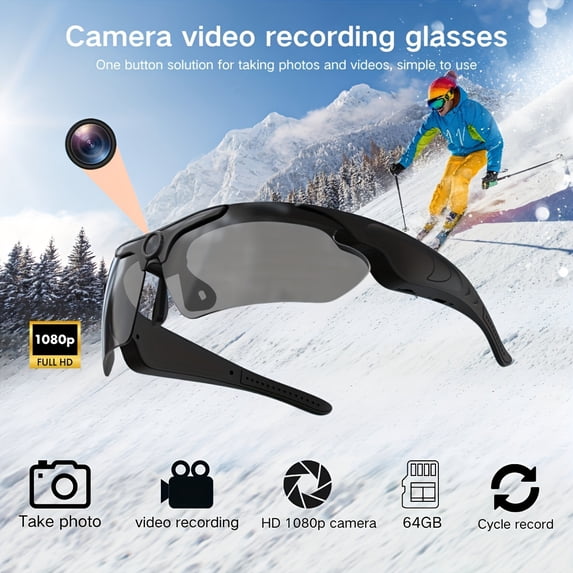 1080P HD Video Glasses, Camera Glasses, Smart Glasses, Wide-angle 120 ° Camera, Body Camera, Cycling, Bicycle, With 64GB Storage Card, The Perfect Gift For All Kinds Of Festivals!