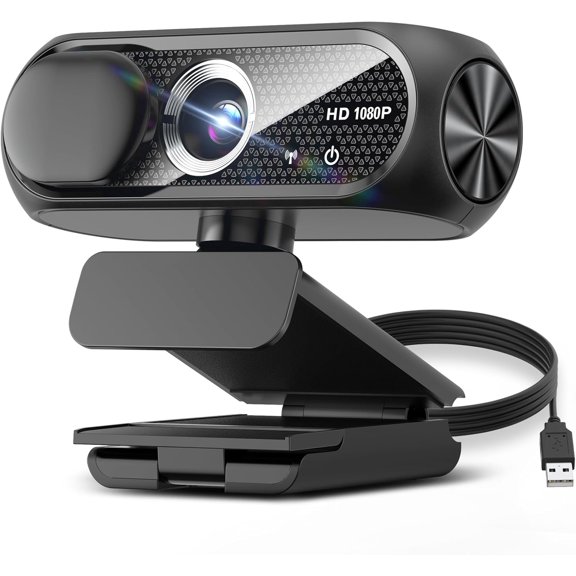 1080P HD Webcam with Microphone, Noise Cancellation, Privacy Cover, Wide-Angle Lens, Auto Light Correction, Plug & Play USB Webcam for Laptop, Desktop, PC, Mac, Zoom, Skype, Streaming (Black)