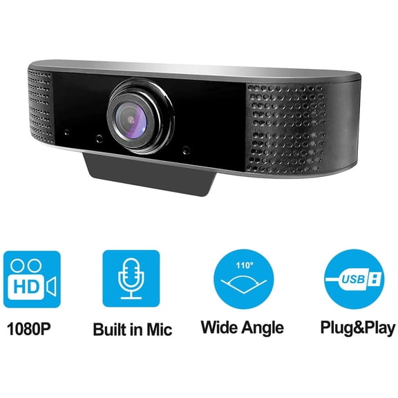 1080P HD Webcam with Microphone, Webcam for Gaming Conferencing Desktop Webcam, USB Computer Camera for Mac Xbox YouTube Skype OBS, Free-Driver Installation Fast Autofocus