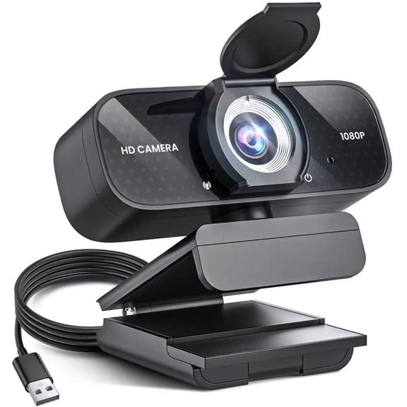1080P HD Webcam with Noise-Canceling Mic, Auto Light Correction, Privacy Cover and Wide Angle Lens, Plug & Play USB Camera for Laptop/Desktop/PC/Mac, Compatible with Zoom/Skype/Teams/Streaming Black