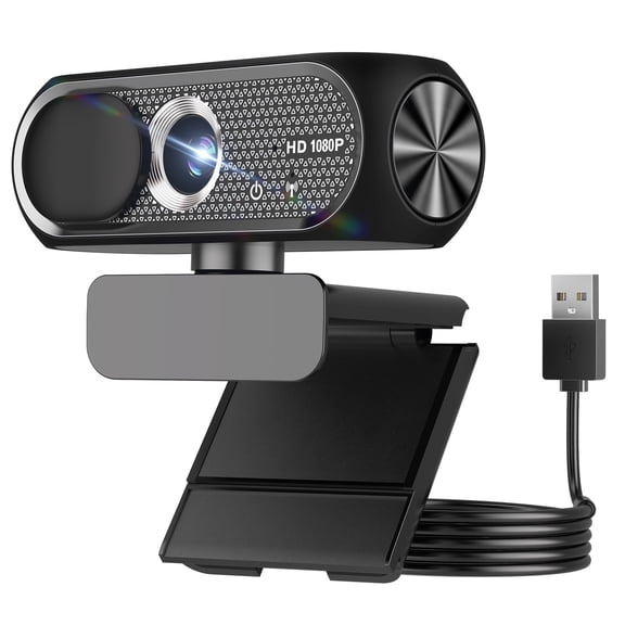 1080P HD Webcam with Microphone, Noise Cancellation, Wide-Angle Lens, Auto Light Correction, PC, Mac, Zoom, Skype, Streaming