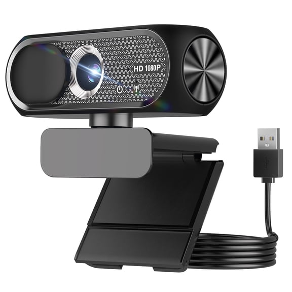 1080P HD Webcam with Microphone, Noise Cancellation, Wide-Angle Lens, Auto Light Correction, PC, Mac, Zoom, Skype, Streaming