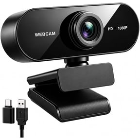 1080P HD Webcam with Microphone, USB Computer Camera with Auto Focus and 360 Rotation, for Zoom Meetings and Streaming