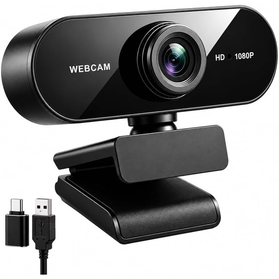 1080P HD Webcam with Microphone, USB Computer Camera with Auto Focus and 360 Rotation, for Zoom Meetings and Streaming