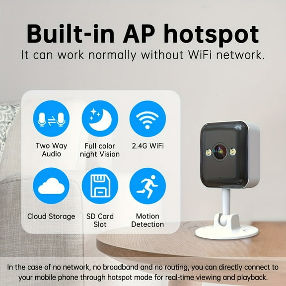 1080P HD Wireless Security Camera with Two-Way Audio, Built-in AP Hotspot for Remote Viewing Without Internet, Ideal for Baby/Elderly/Pet Monitoring - Perfect Gift for Halloween, Christmas & New Year