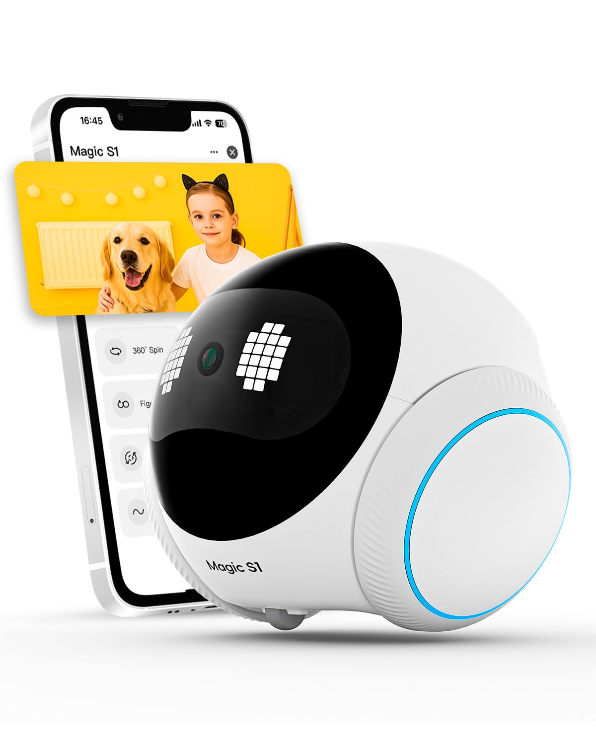 1080P Indoor Safety Robot  - App-Controlled Pet/Elderly/Baby Monitor with 2-Way Audio, Motion Detection, Night Vision & Auto-Charging (White)