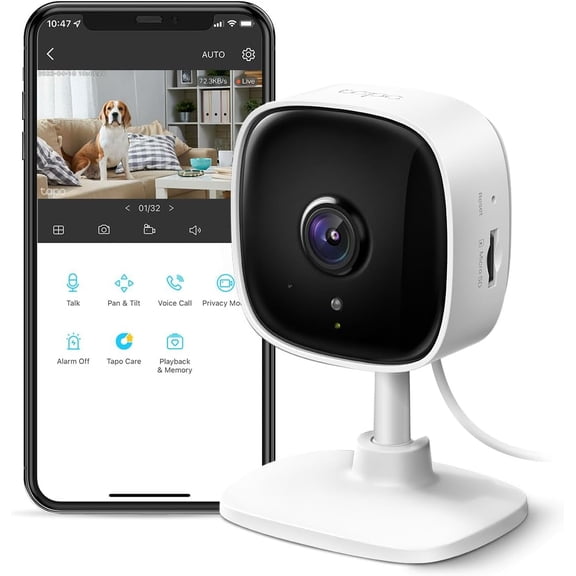 1080P Indoor Security Camera for Baby Monitor, Dog Camera w/Motion Detection, 2-Way Audio Siren, Night Vision, Cloud & SD Card Storage, Works w/Alexa & Google Home (Tapo C100)