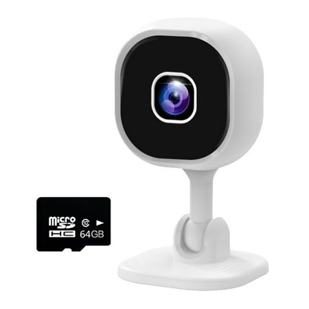 1080P Indoor Security MIni Camera for Baby Monitor, Home Security Camera, Pet Camera w/Motion Detection, 2-Way Audio Siren, Night Vision, Real Time Monitoring(Includes 64GB Memory Card)