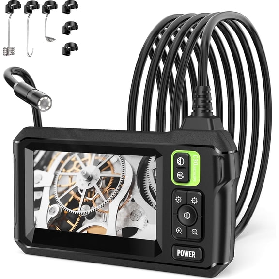 1080P Industrial Borescope - 4.3" IPS, 16.5ft Semi-Rigid, 8 LEDs IP67 Waterproof, Sewer/Industrial Techs